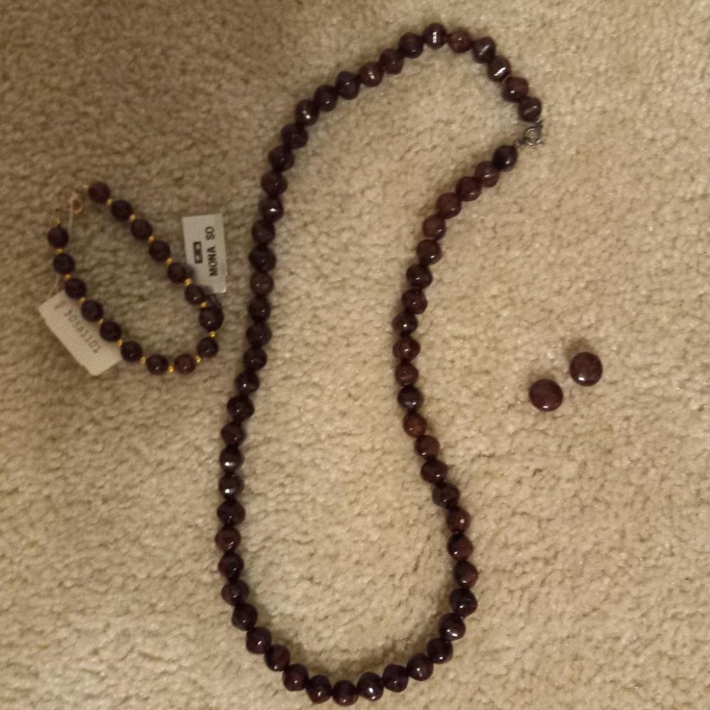 Vintage Mona So genuine stone matching set  (bracelet, necklace, and earrings)